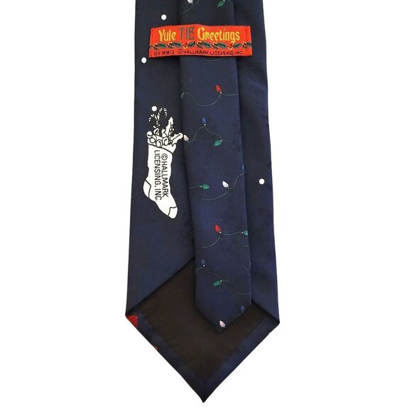 Christmas Santa Reindeer Tie 58" Black Graphics Poly Yule Tie Greetings Hallmark - Picture 4 of 7